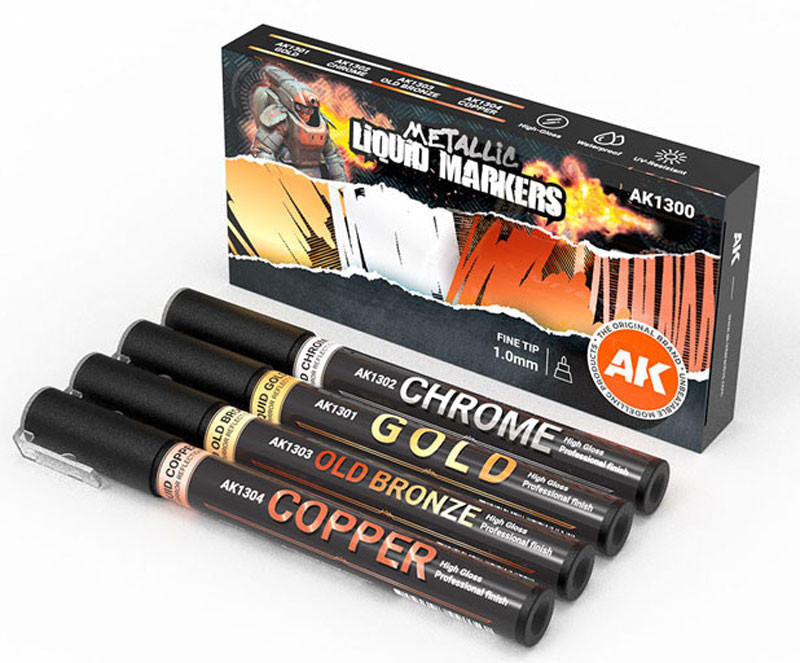 AK Interactive Liquid Metallic Marker Set 1mm (4) AK1300